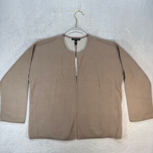 Eileen Fisher Cardigan Silk Organic Cotton Blend Knit Round Neck Neutral‎ M